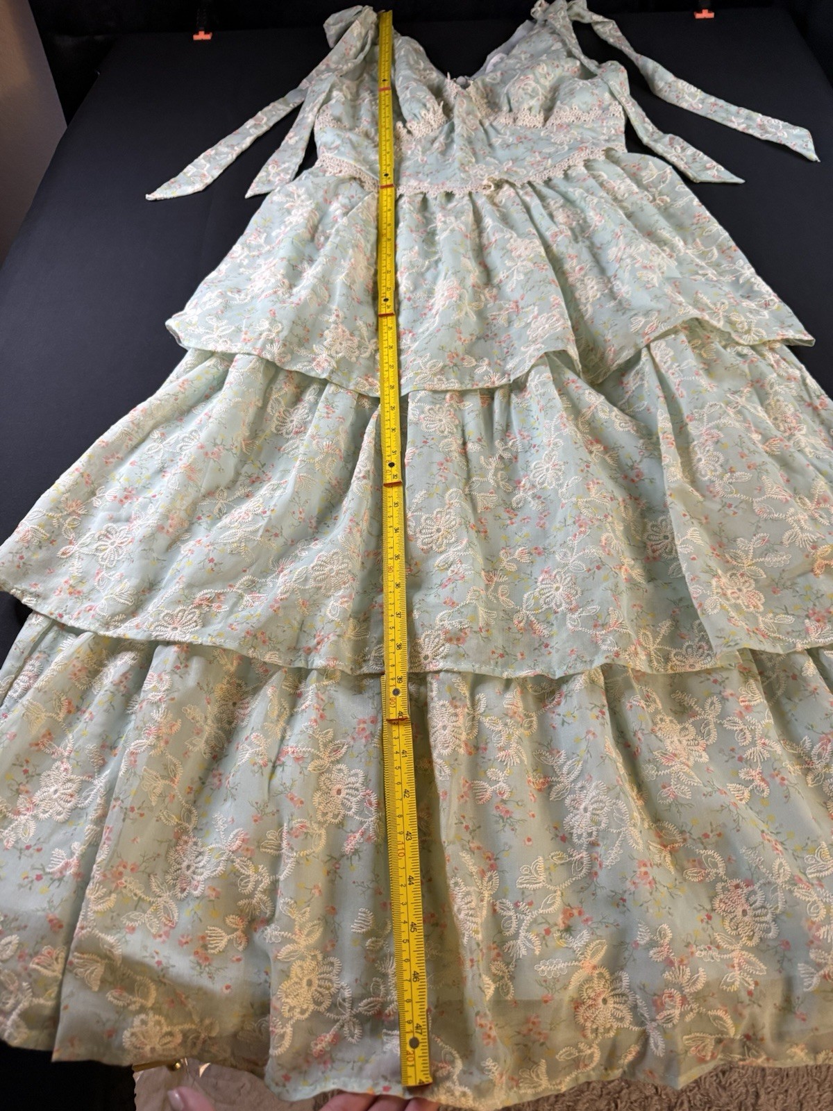Just Me Mint Green Floral Lace Tiered Midi Dress Size Small Romantic Cottagecore