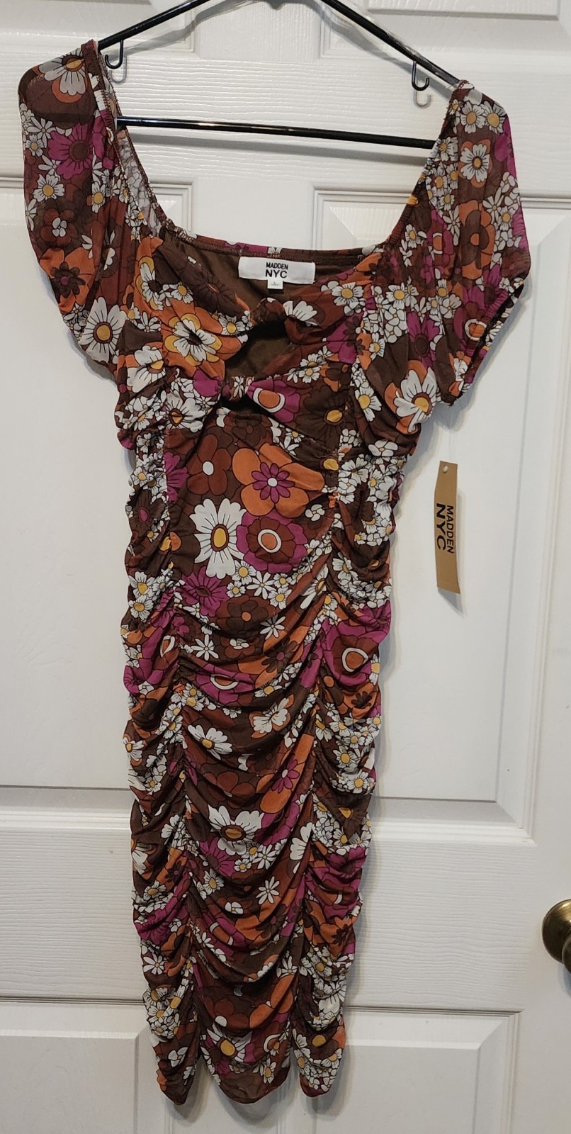Madden NYC Size Large Dress Brown with Floral Pattern New