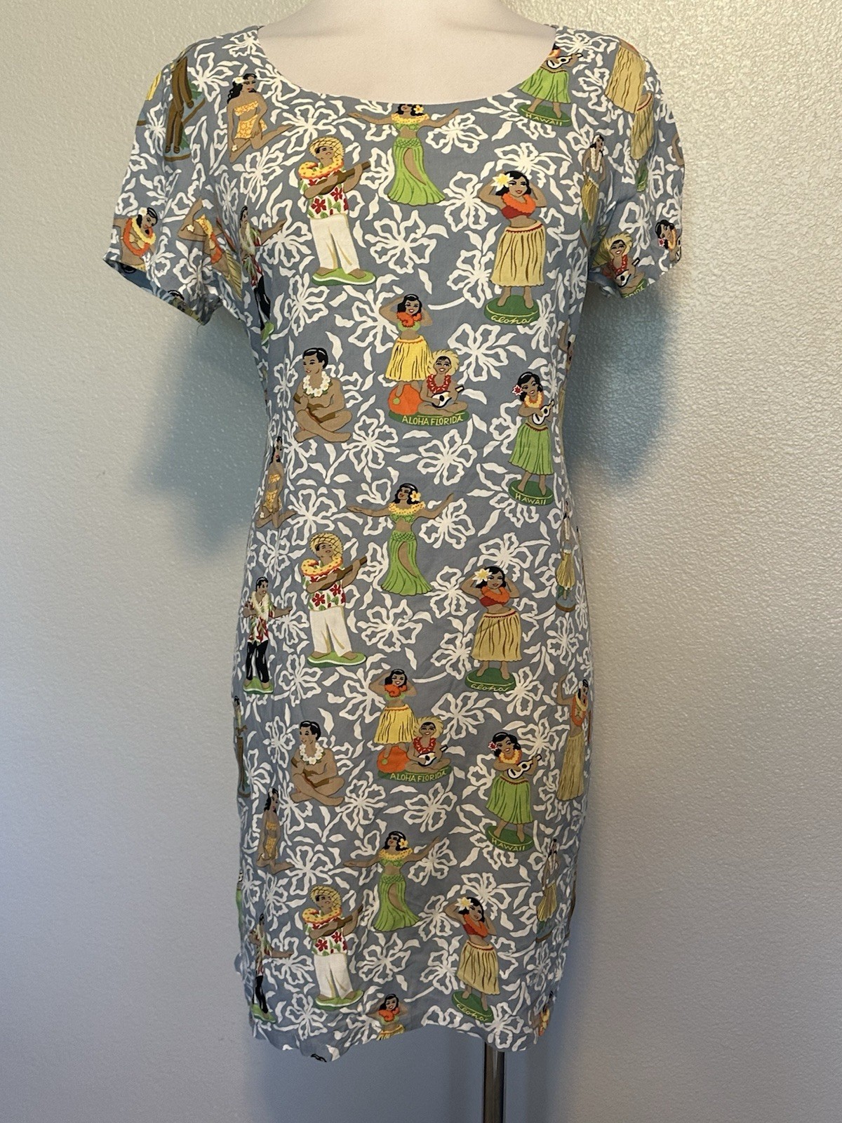 VIntage Reyn Spooner Mini Dress Women S Hula Girl Aloha Hawaiian Tie Back USA