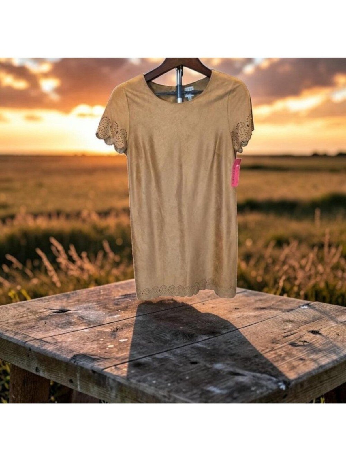 Short Sleeve Faux Suede Shift Dress
