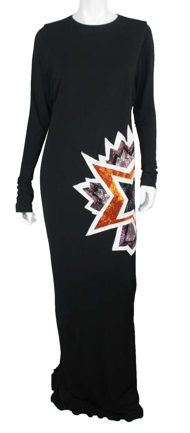 TOM FORD $7,980 Fall 2023 ARCHIVE Black Crepe Beaded Star Evening Gown 40