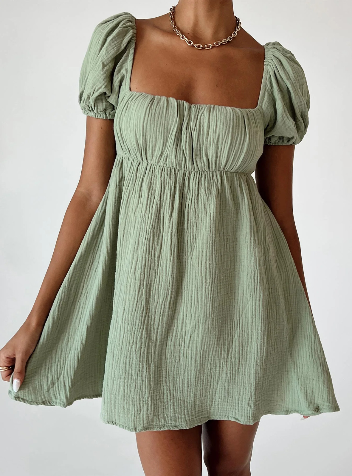 Princess Polly Lets Dance Mini Dress Green Babydoll Puff Sleeve Size 2