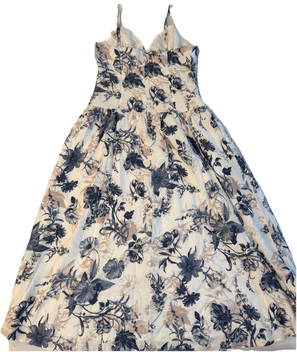 Storia Maxi Sundress Womens Size L Blue Brown Floral Smocked Lined Cottagecore