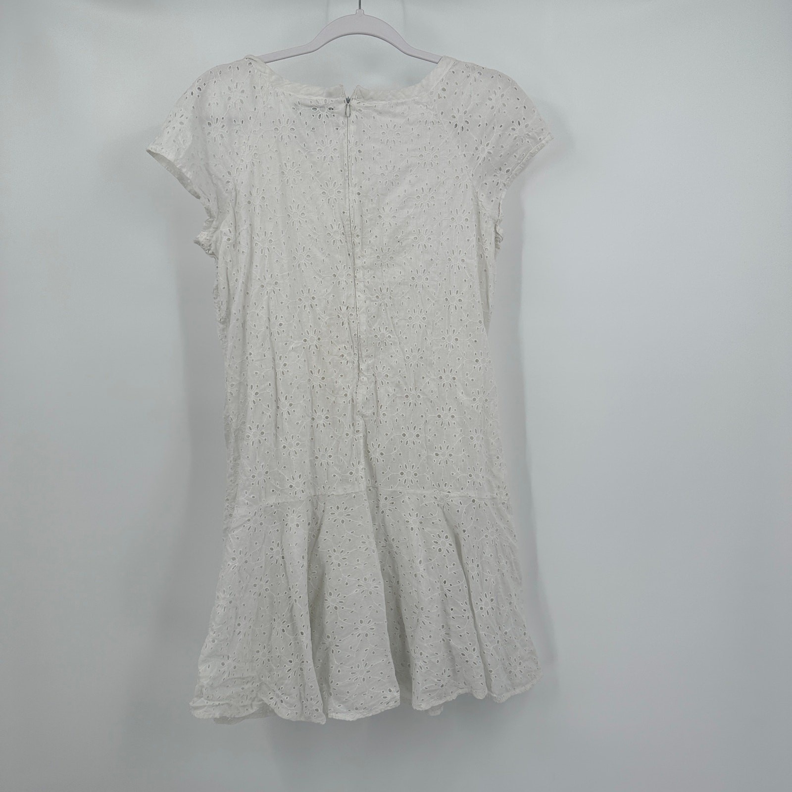 Womens Cottagecore Eyelet Mini Dress Size 6 White Feminine Romantic Vacation LWD