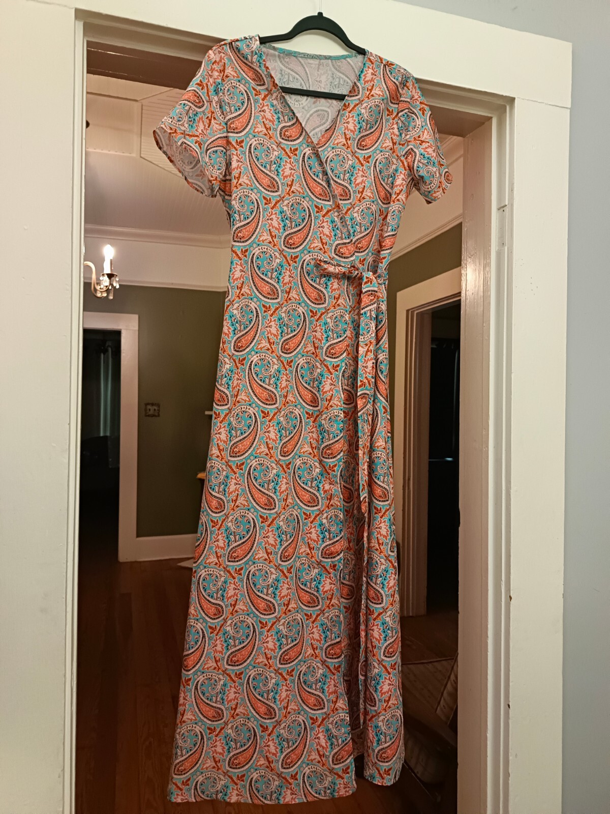 Casual Short Sleeve Printed Wrap Dress Midi Dress Size Medium