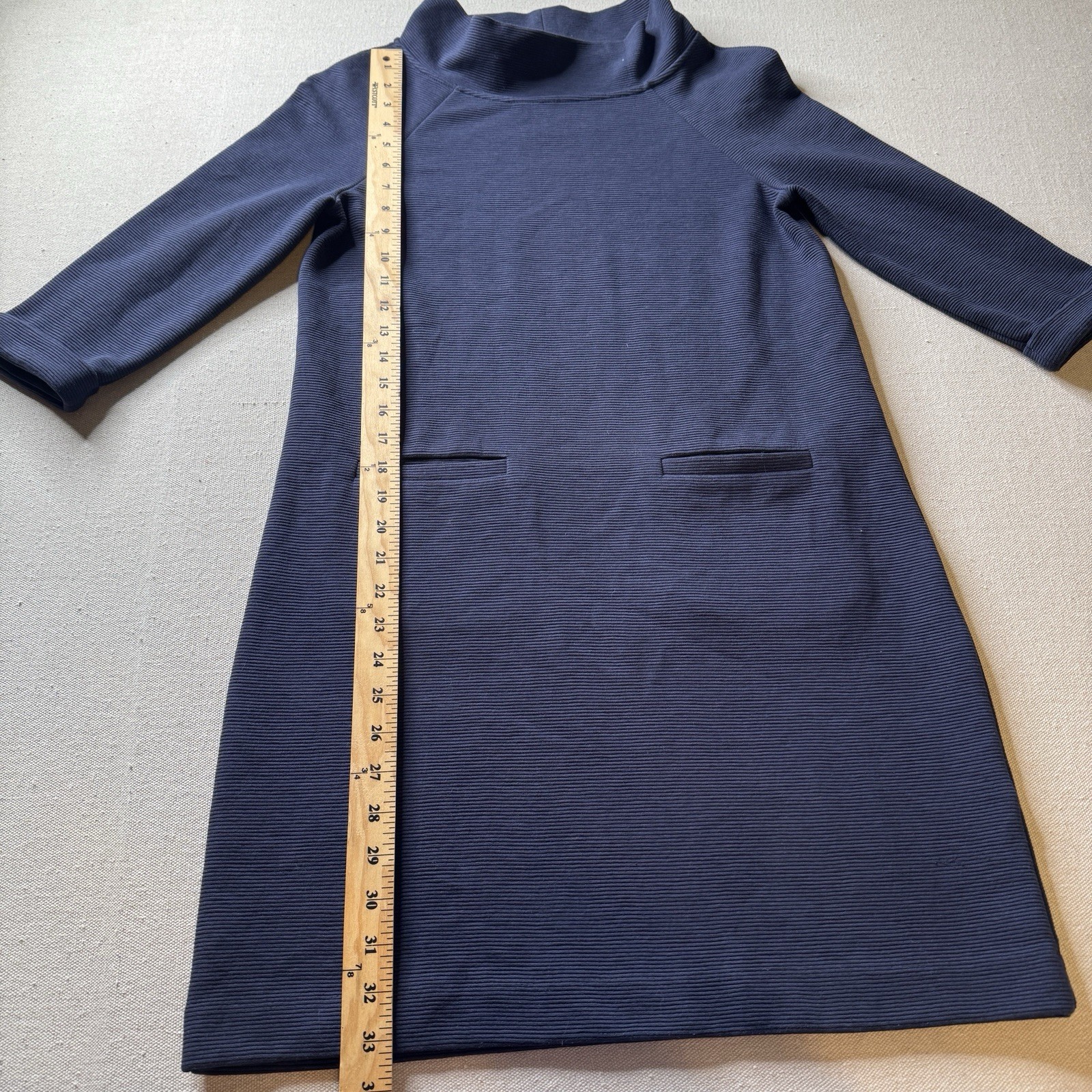 Boden Ellen Ottoman Ribbed Front Mock Neck Pockets Blue Shift Sheath Dress 6R