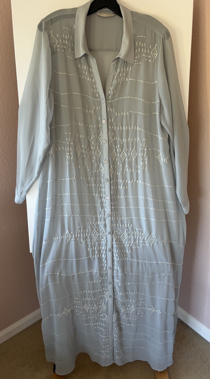Soft Surroundings Ibiza Embroidered Sheer Maxi Duster Shirt Dress Large *READ