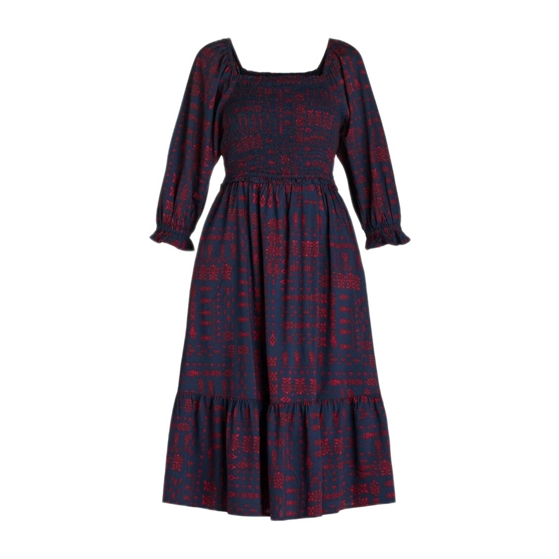 The Pioneer Woman Midi Dress Navy Red Cotton Blend Size 2X Plus Bohemian