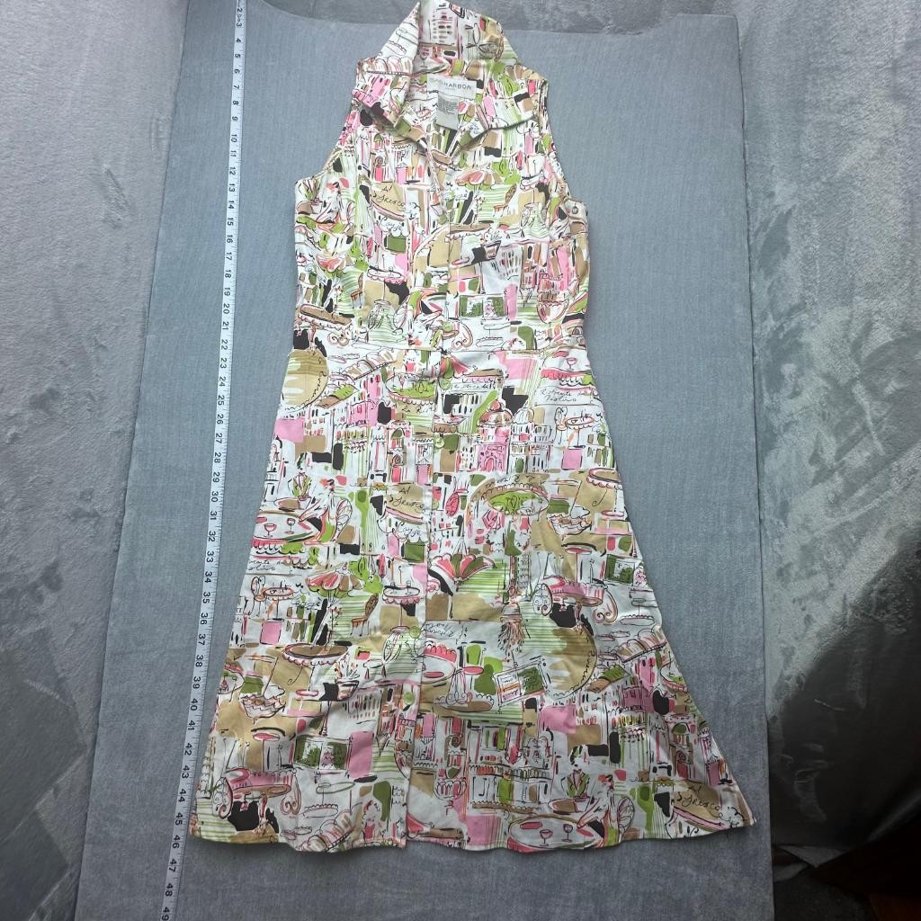 Sag Harbor Dress Women’s 10 Novelty Italian Cafe Print Cotton Blend Midi A-Line
