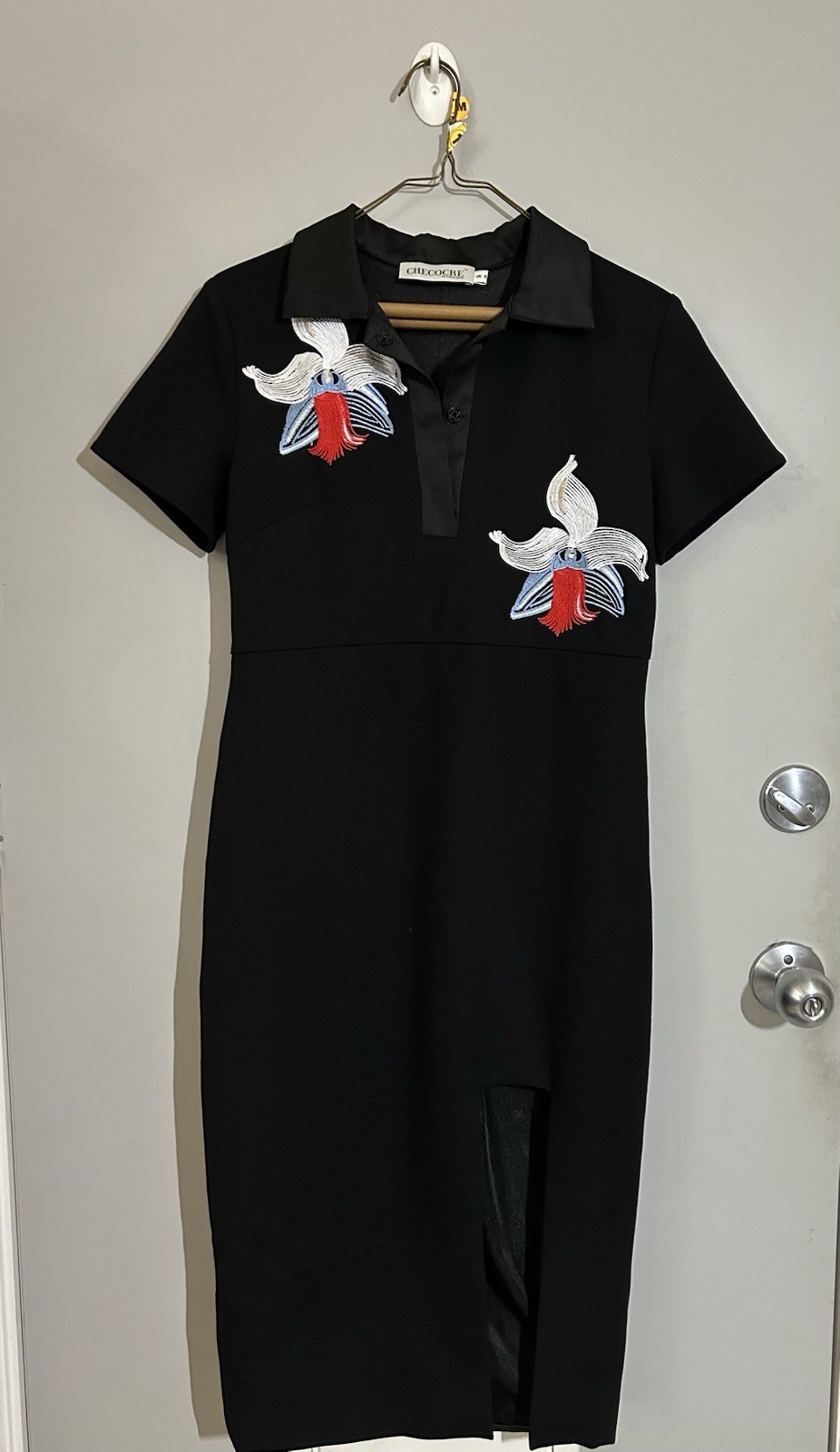 CHECOCRE High Designer Dress Black with Orchid Embroidery UK8 US4 Fendi Like