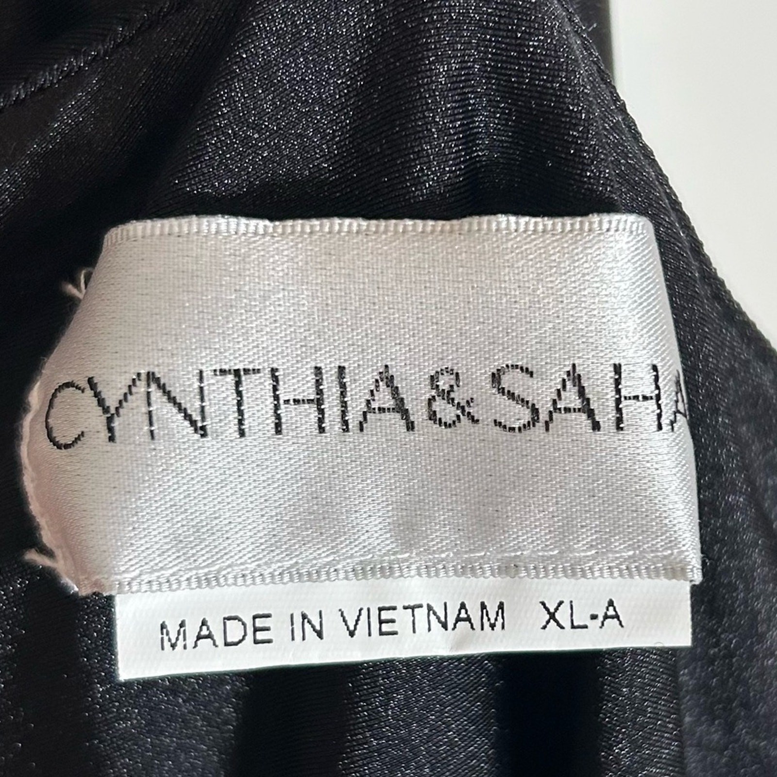 CYNTHIA & SAHAR Gabriella Ruffled High Low Stretch Satin Gown in Black Size XL