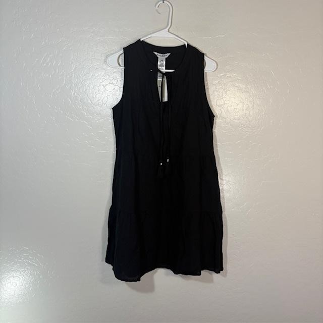 Tommy Bahama Dress Womens Small Black Linen Blend Sleeveless Tie Neck