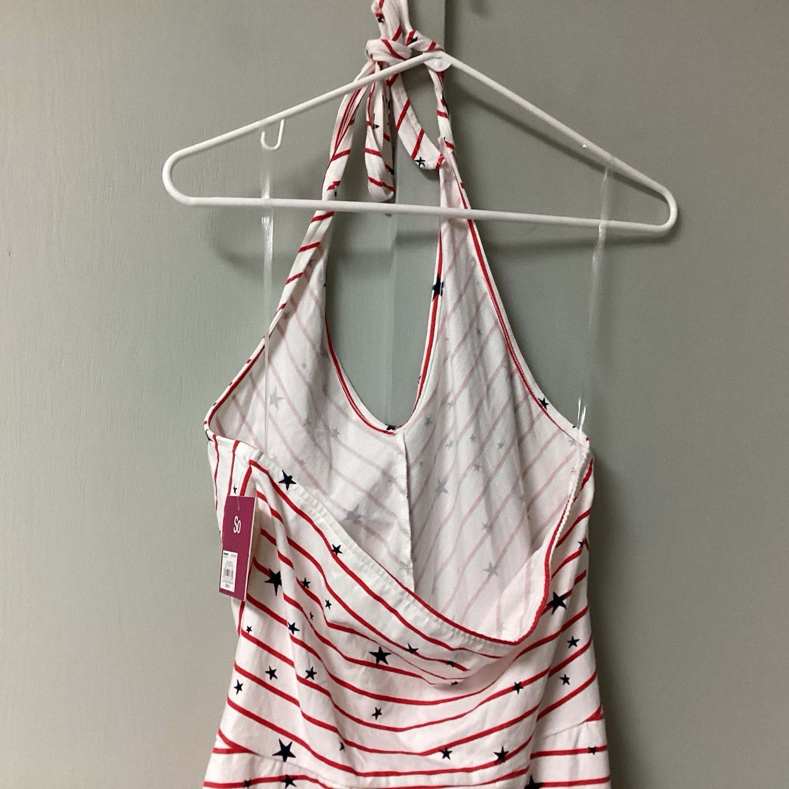 NWT SO Kohl’s Sz Large Juniors Halter Mini Dress Stretch Americana Patriotic 4th