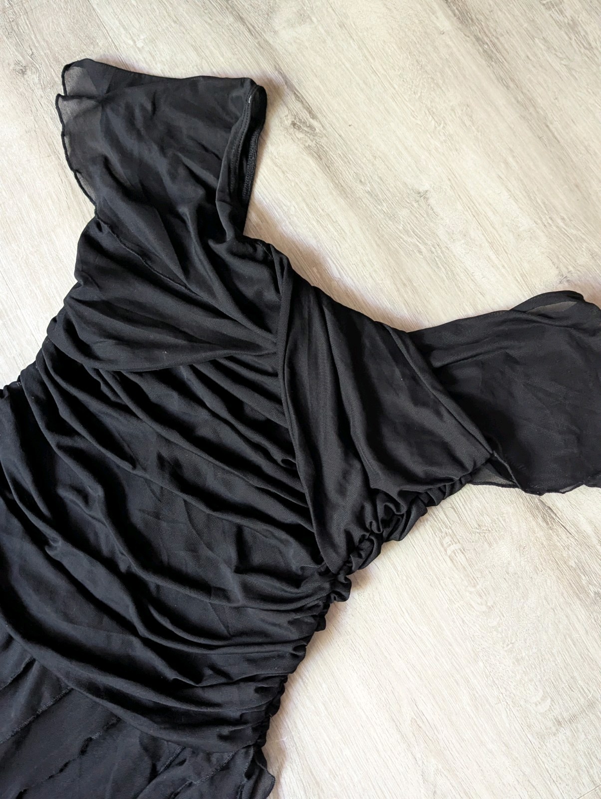 Sugar Thrillz Black Ruched Whimsy Goth Ruffle Mini Dress L ( Fits S/M)