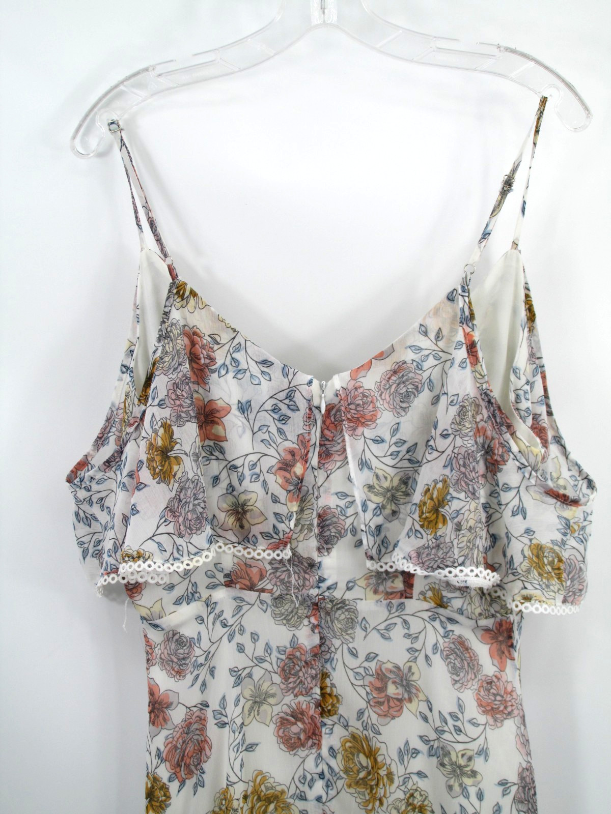 J.O.A. JUST ONE ANSWER Midi Cottage Core Dress Women Med White Floral Boho Flowy