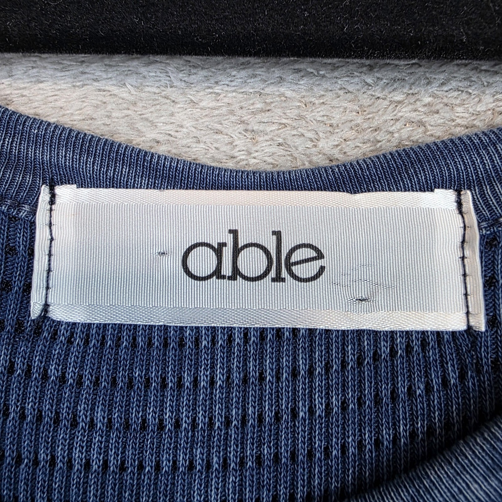 ABLE Dress Womens Small Blue Thermal Knit Cold Shoulder Swing Long Sleeve Casual
