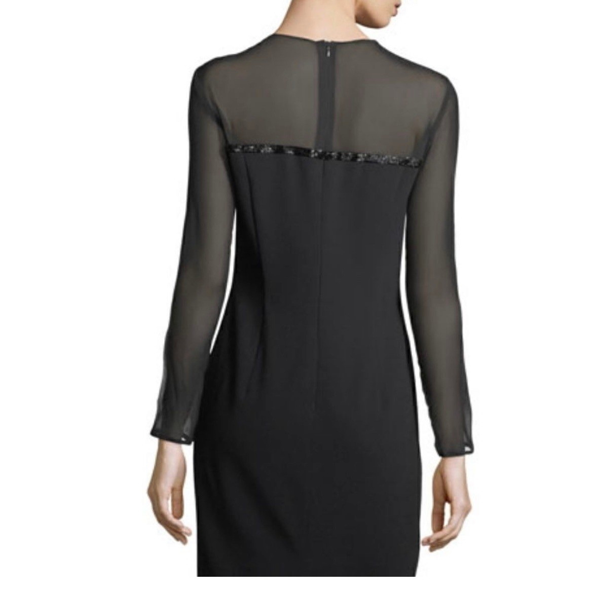 Escada Dhrti Black Beaded Sheer Mesh Illusion Midi Dress Silk S 36 NEW $1595