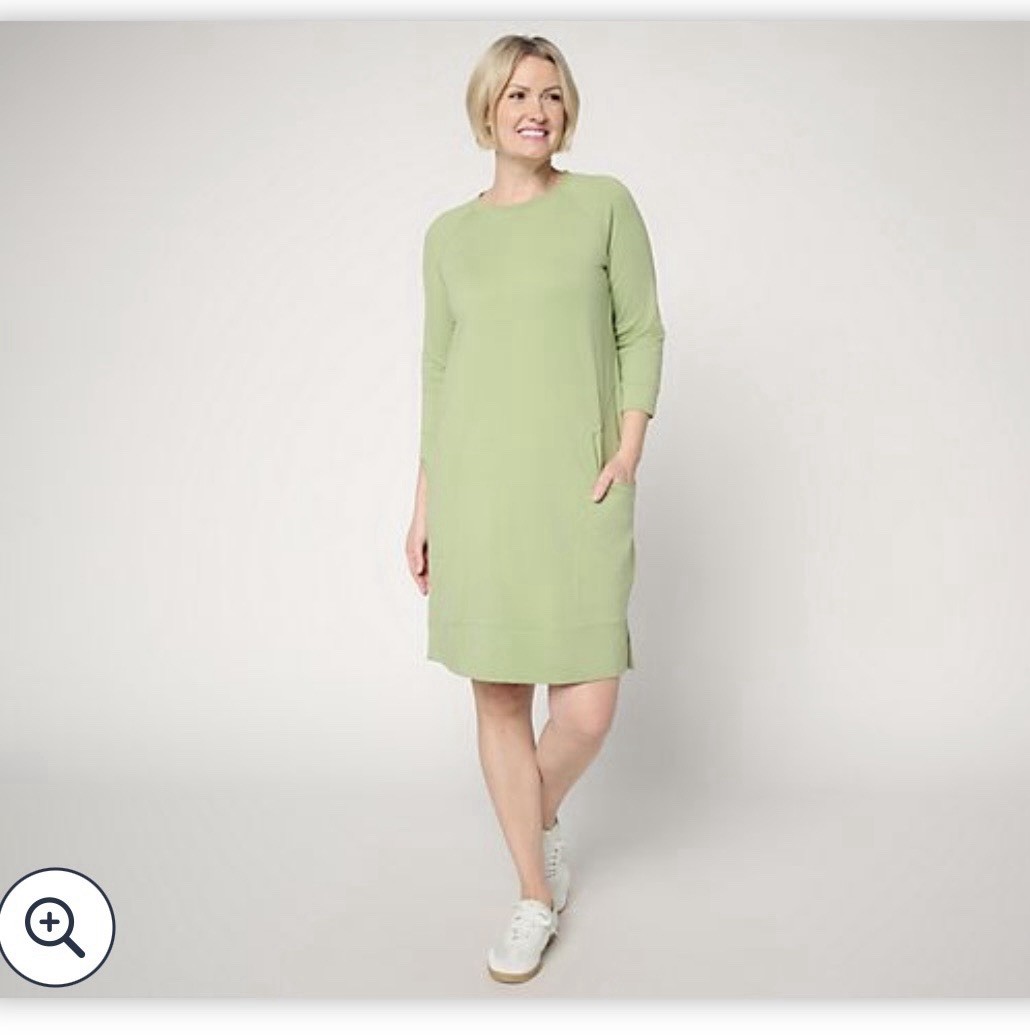 Anybody TALL Cozy Knit French Terry Sneaker Dress Aloe TALL XL New
