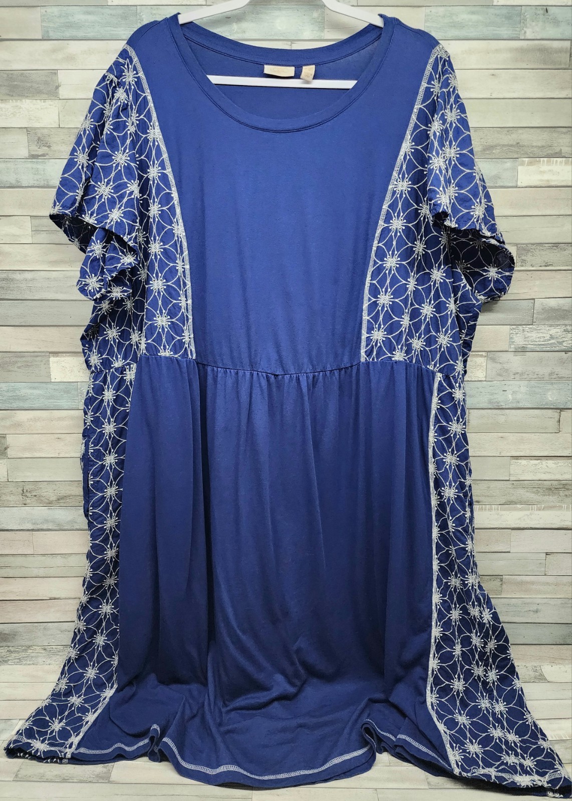 Logo Lavish By Lori Goldstein Petite Eyelet Mix Dress Womens 3X Blue Marinas 3XP
