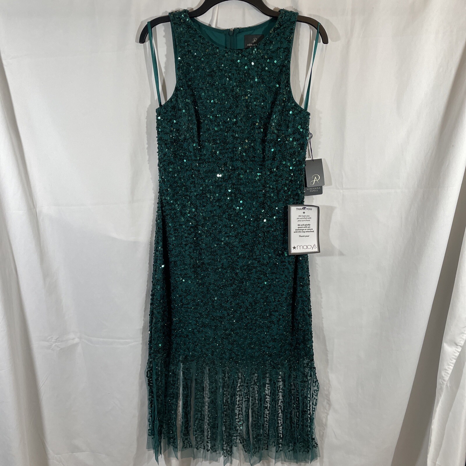 NWT Adrianna Papell [ 8 ] Beaded Short Dress in Dark Jade Green #G837