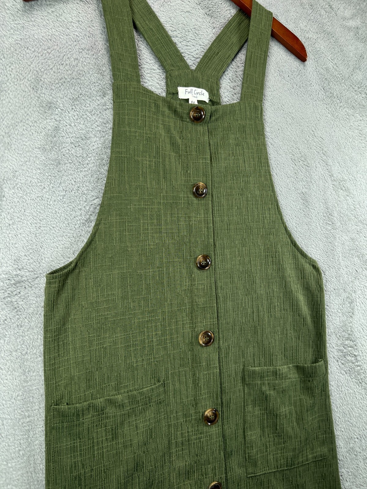 Full Circle Trends Mini Overall Dress Medium Green Textured Sleeveless NWOT