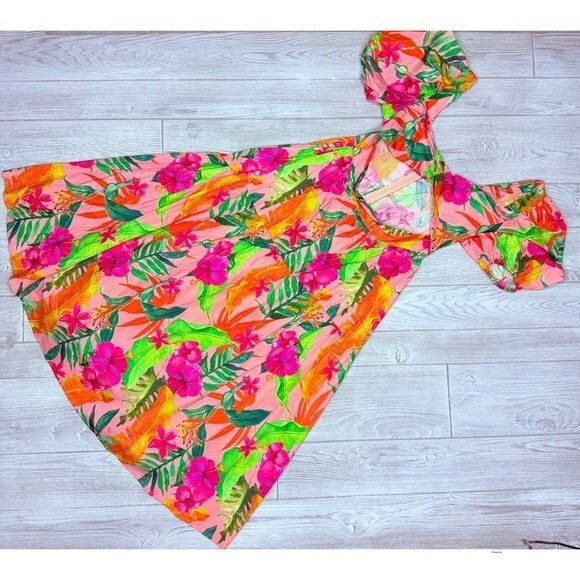 SHEIN floral tropical maxi dress vacation beach cutout and puff sleeves small