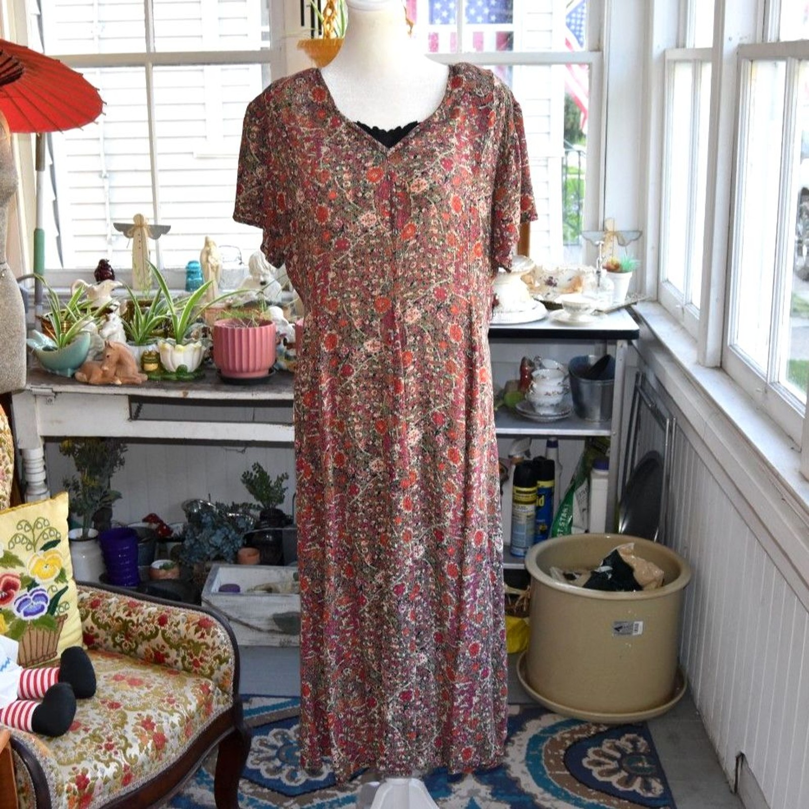 Vintage 90s A Wild Thyme Floral Rayon Midi Dress Women’s XL 14/16
