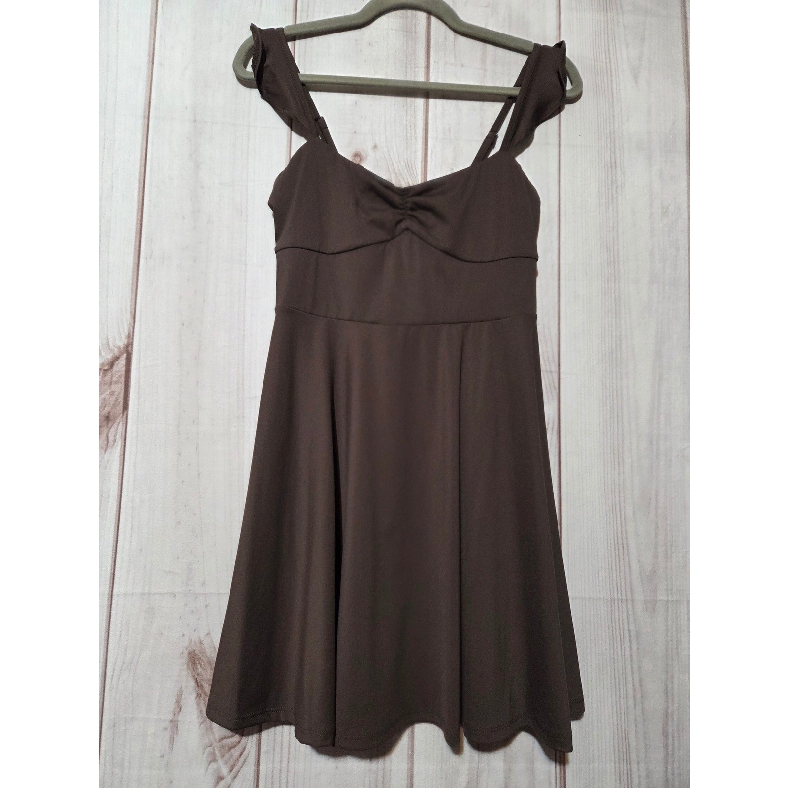 Wild Fable Brown Ruffle Lace Up Back Mini Skater Dress S NWT Moisture Wicking