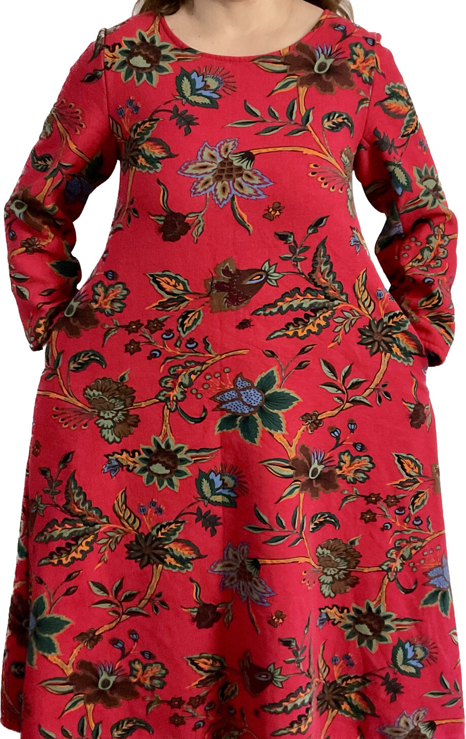 Sweatshirt Dress Linen Cotton Sz Medium Warm Fleece Red Floral Hong Kong Euro 93