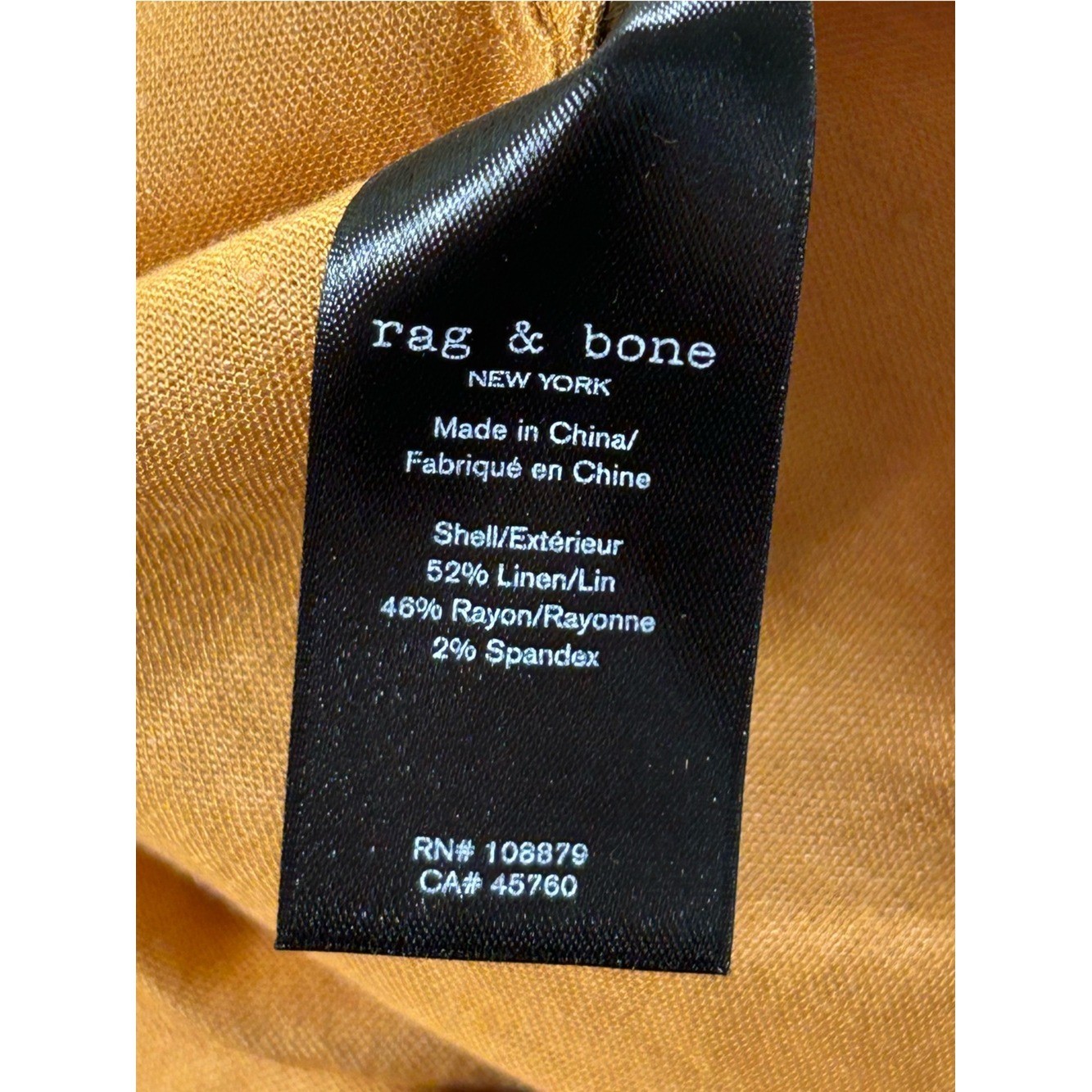 RAG & BONE Helena Linen Blend Button Front Shirt Dress Mustard Sz 0 Resort