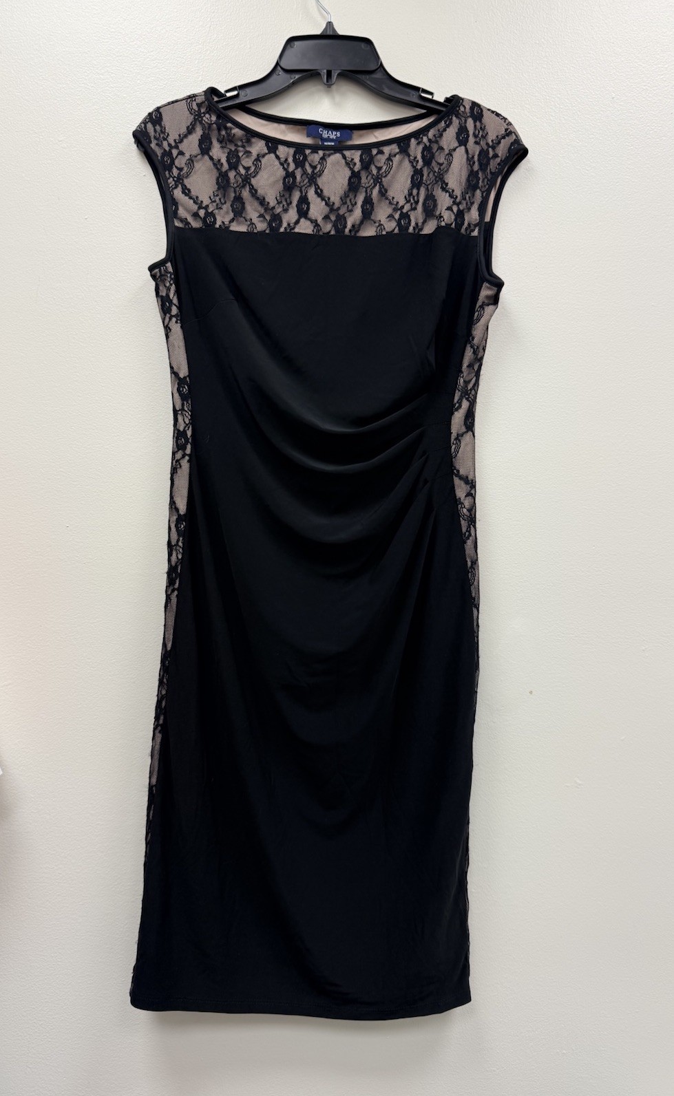 CHAPS Est. 1978-Women’s M Rutched Black Dress Lace Lined Side Panels – Classy!!
