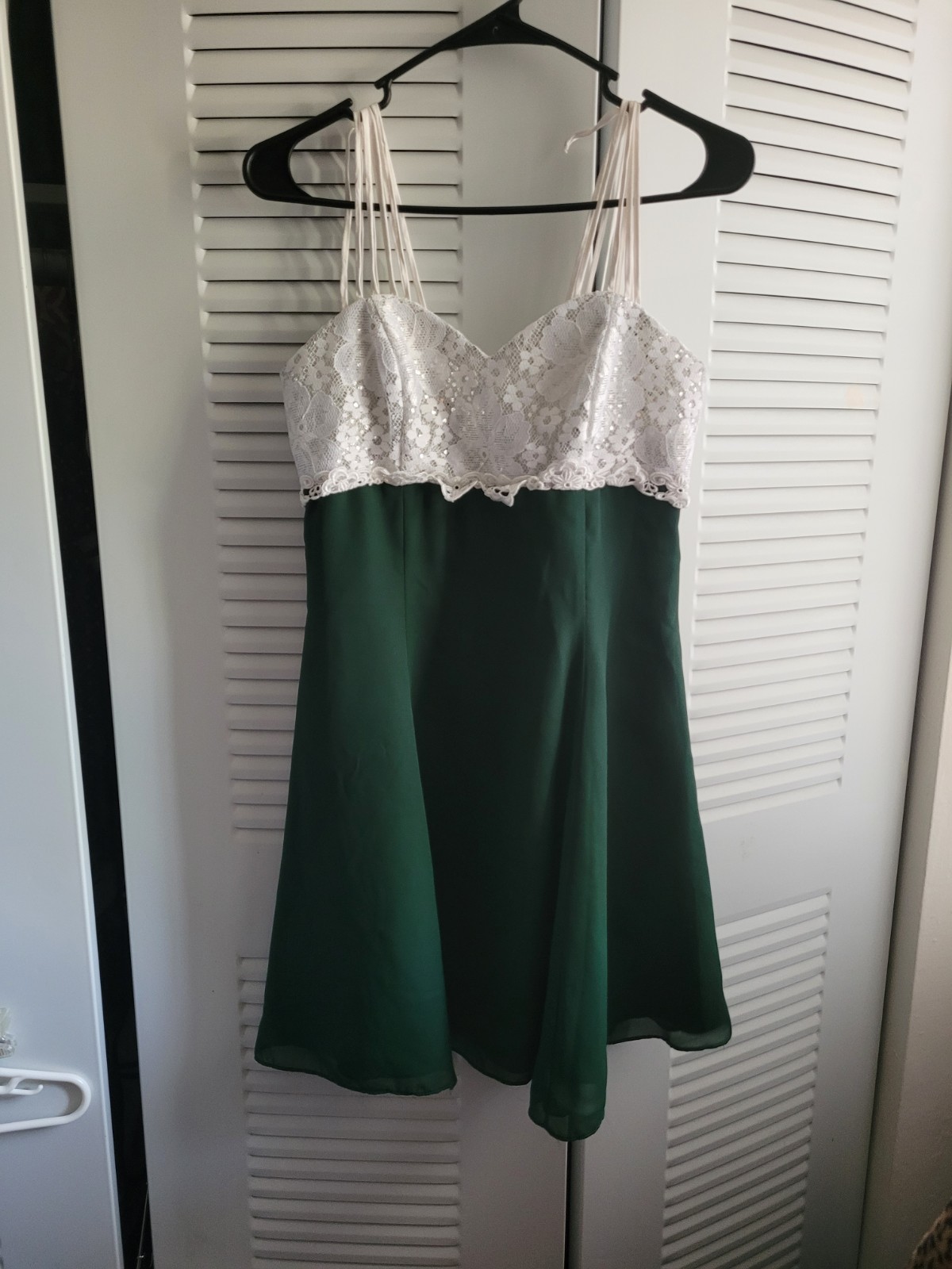 Dollar USA Lace Bodice Spaghetti-Strap Dress in Cream and Green