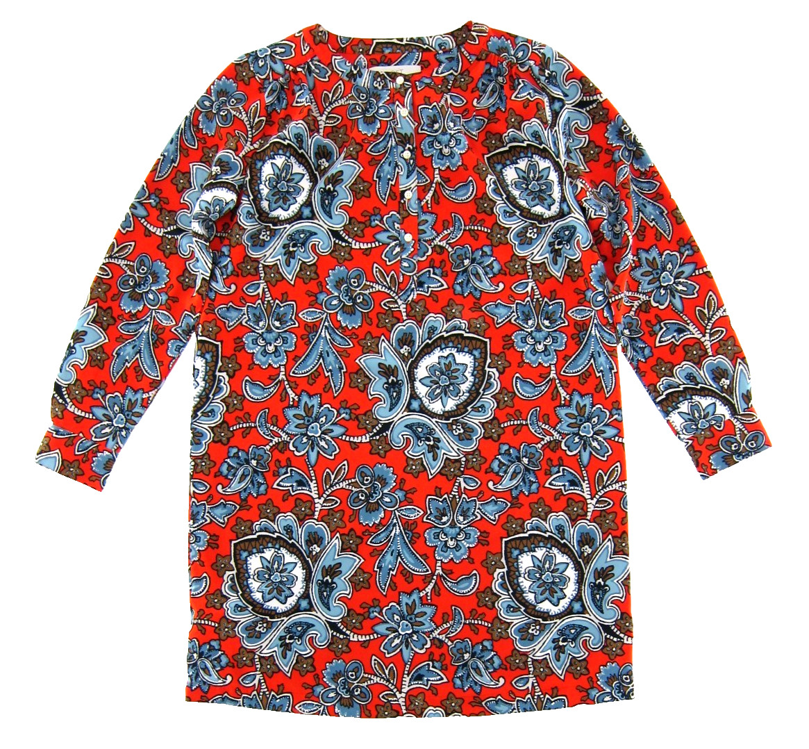 Ann Taylor Loft Red Blue Brown White Floral Long Sleeve Tunic Shift Dress Small