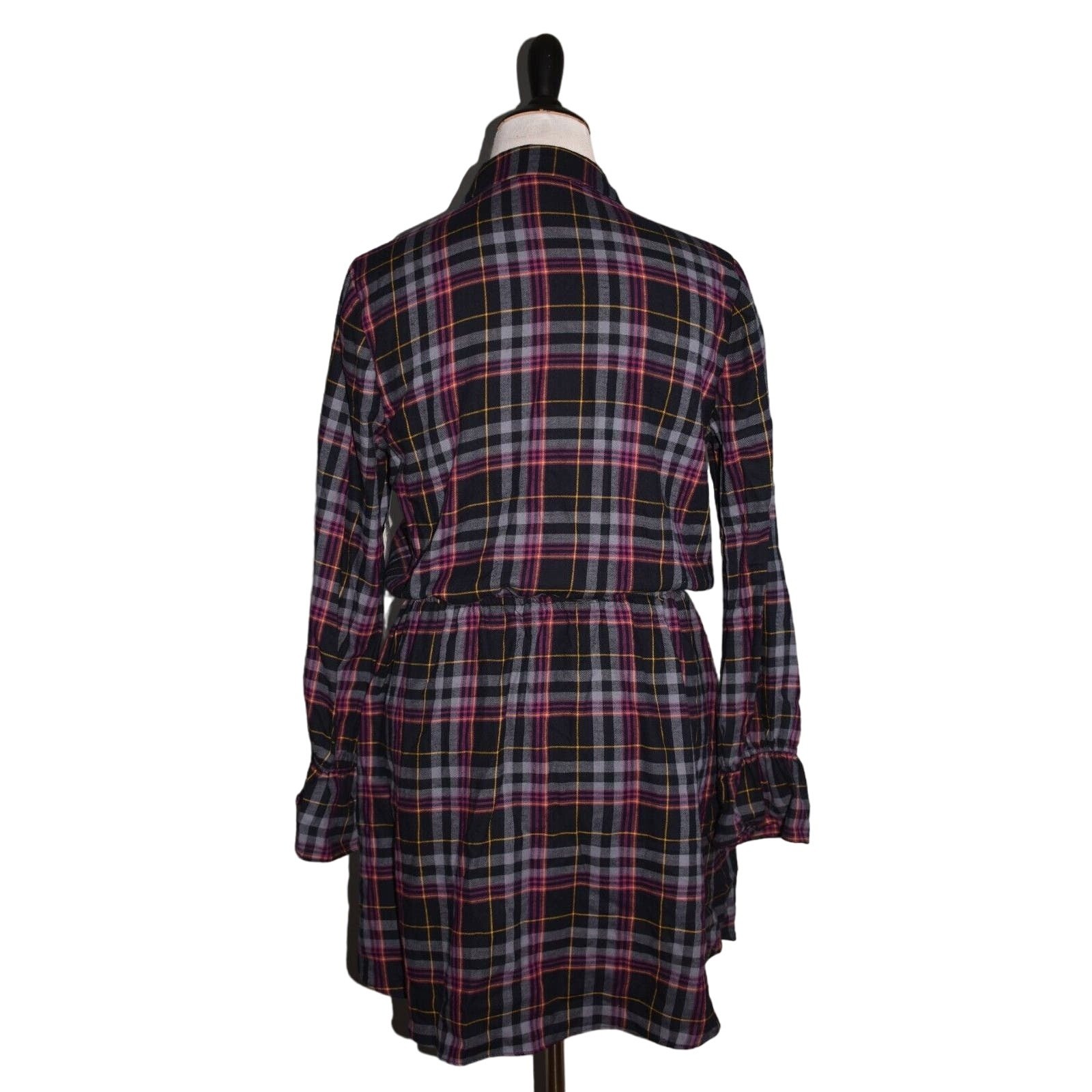 1. STATE NEW $119 Long Sleeve Button Up Plaid Dress in Blue Night Large