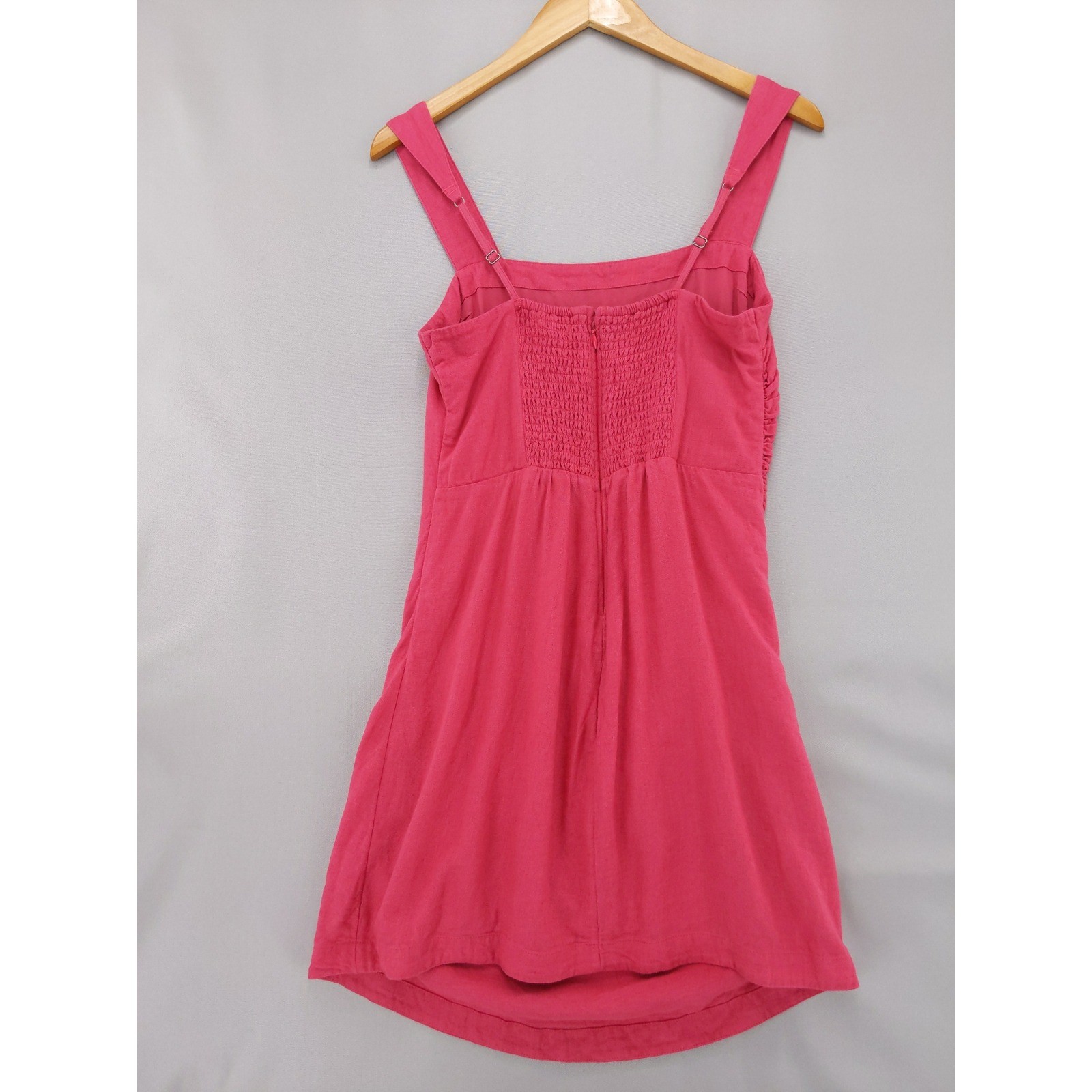 Abercrombie & Fitch Mini Dress Womens M Pink Linen Blend Ruched Smocked Back