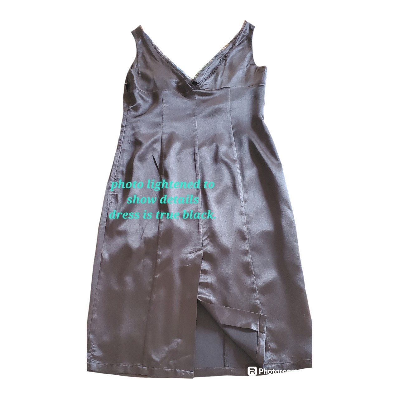 Sz EU 44 US 12 New Chic Star Little Black Satin Slip Dress Classic Sexy Double V