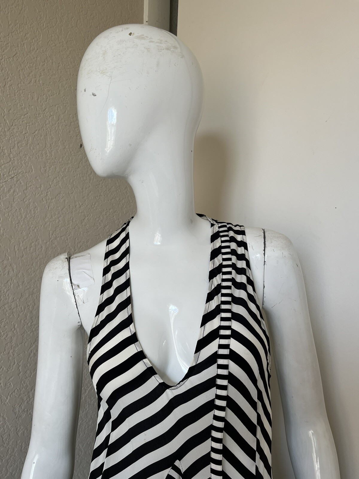 WAYNE BARNEY’S NEW YORK NEW! Black/Ivory Stripe 100% Silk A-Line Dress Sz S