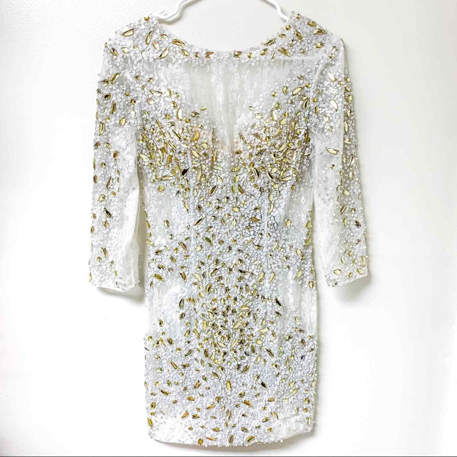 MacDouggal Sheer Unlined Sequined Embellished Mini Dress