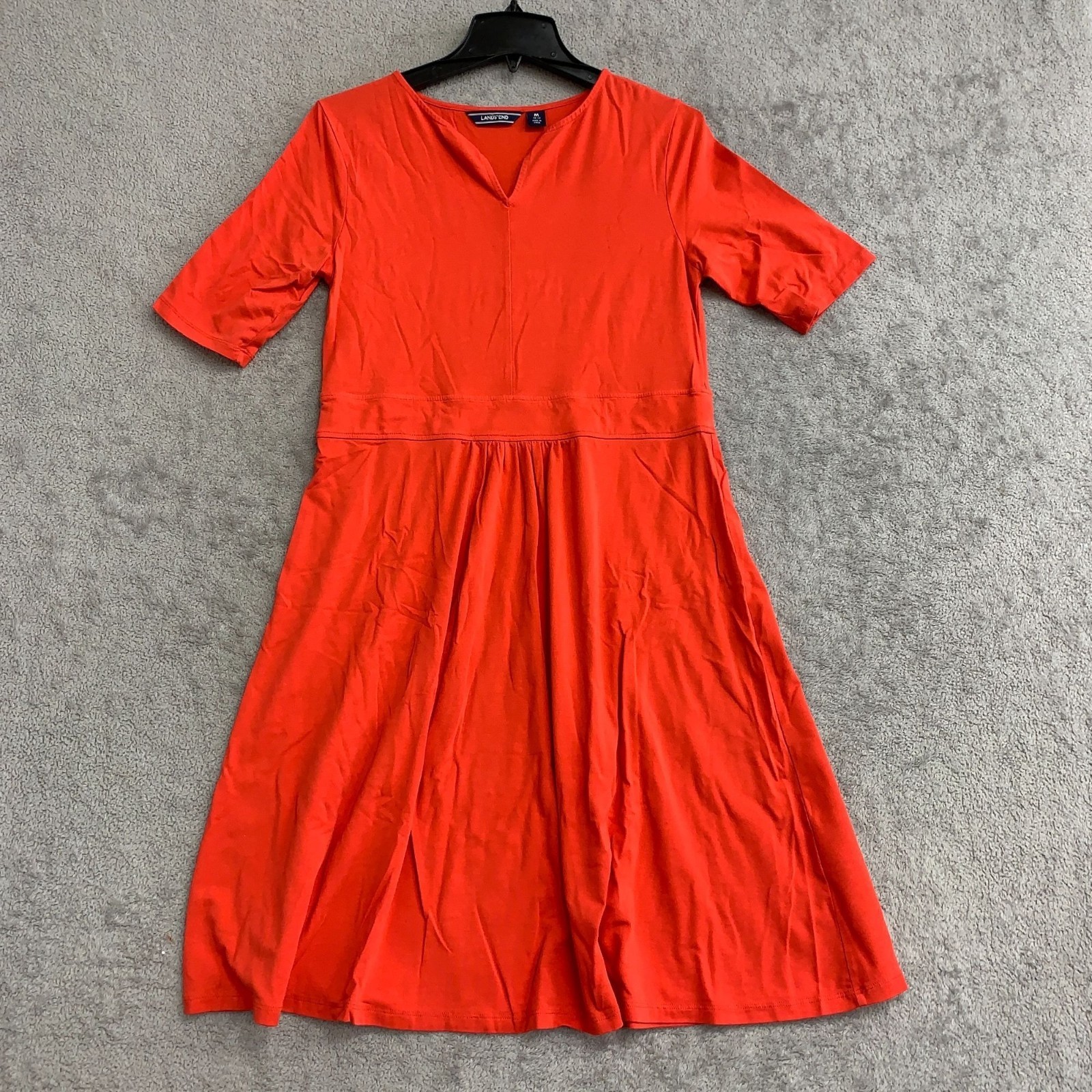 Lands End Women’s M Red Fit & Flare Dress Cotton Short Sleeve Shirt Dress P0061