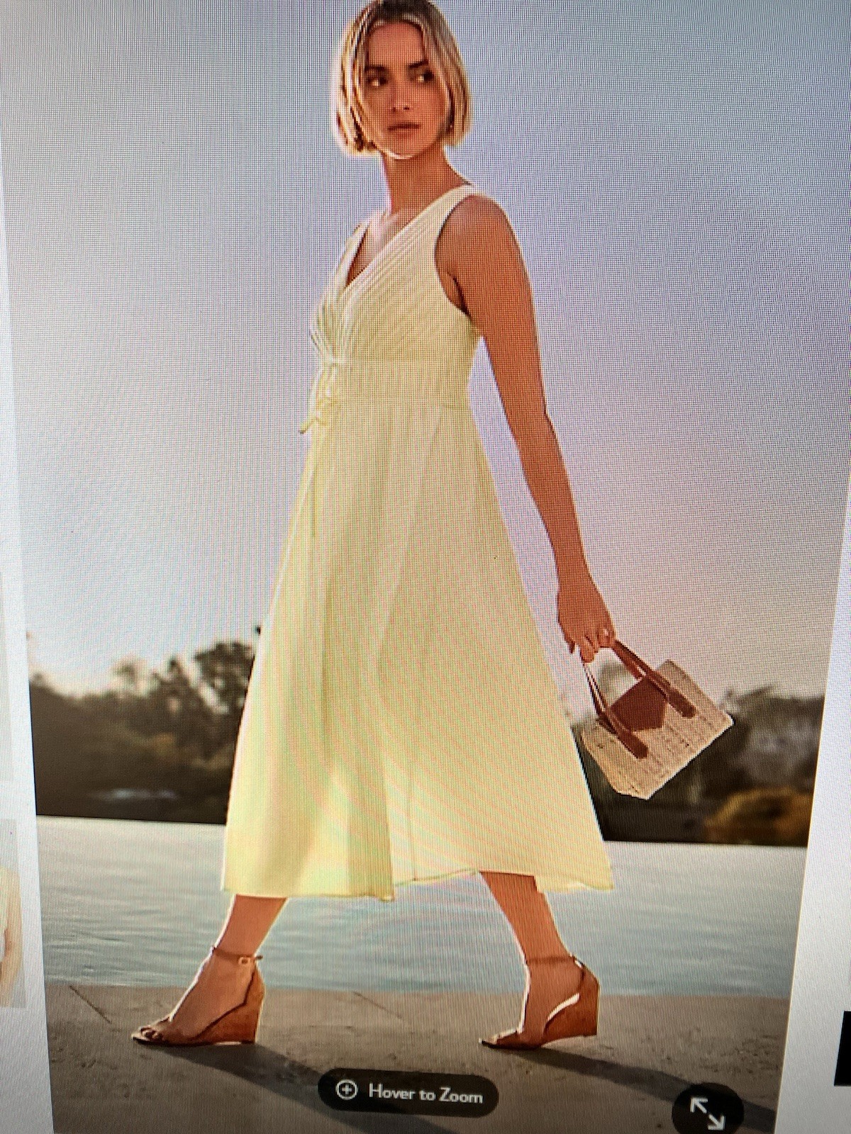 J Jill Light Yellow Summer Dress. V Front and Smocked Back. Airy Cotton Voile.