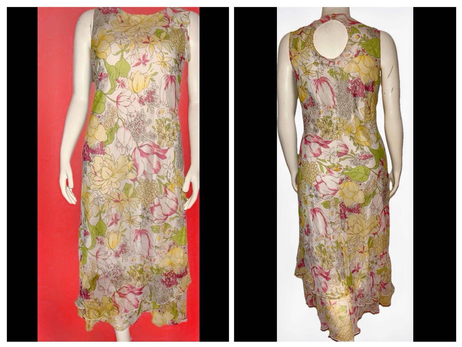 Giorgio Fiorlini Beige Sleeveless Long Dress Flower Design Layered Woman 16