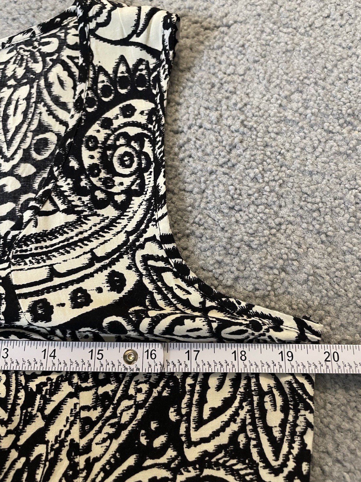 Papillon Floral Swing Mini Dress Sz L Gray Ivory Paisley Pockets Boho City Beach