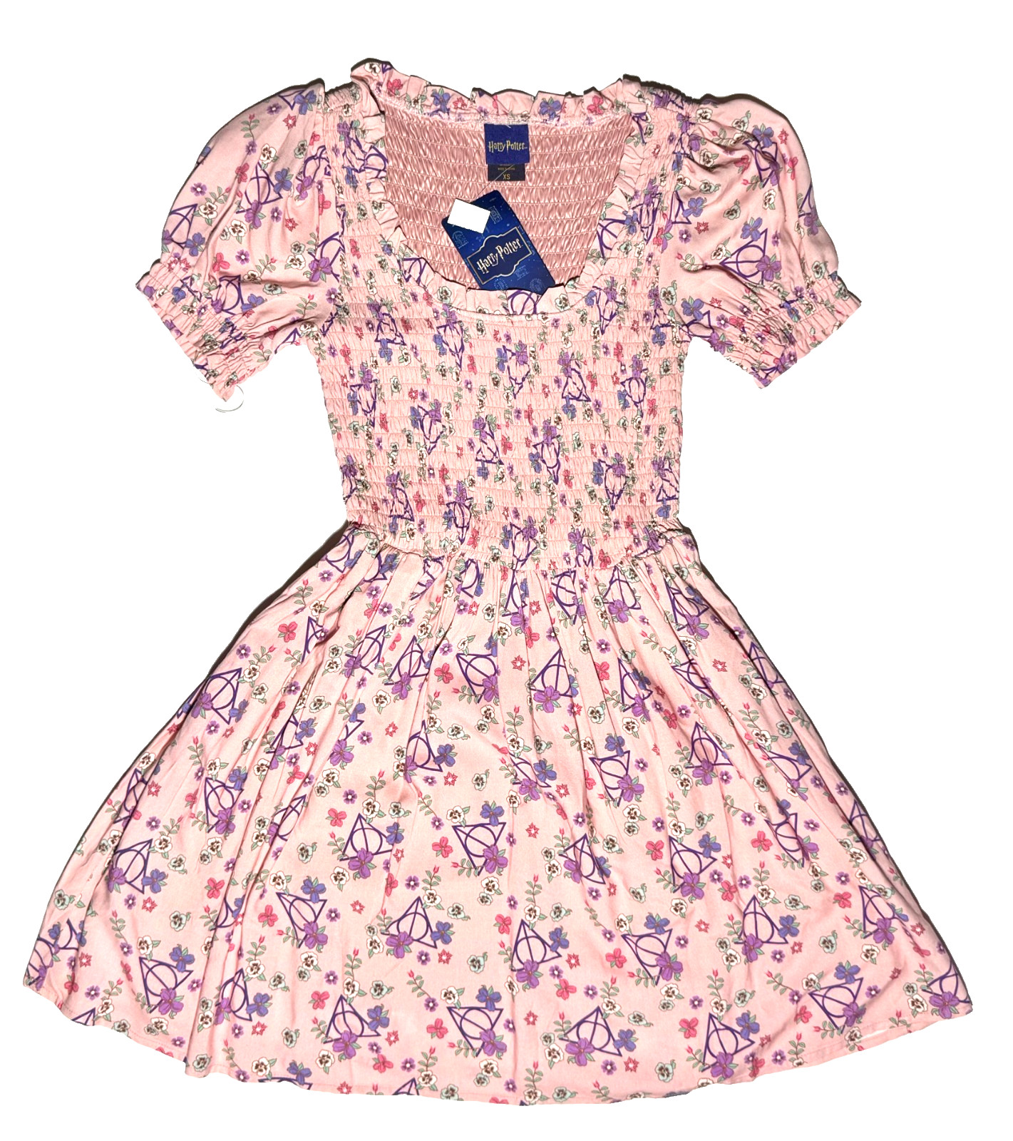 BoxLunch Harry Potter Deathly Hallows Floral Smock Dress Size XS,SM,MD,2X New