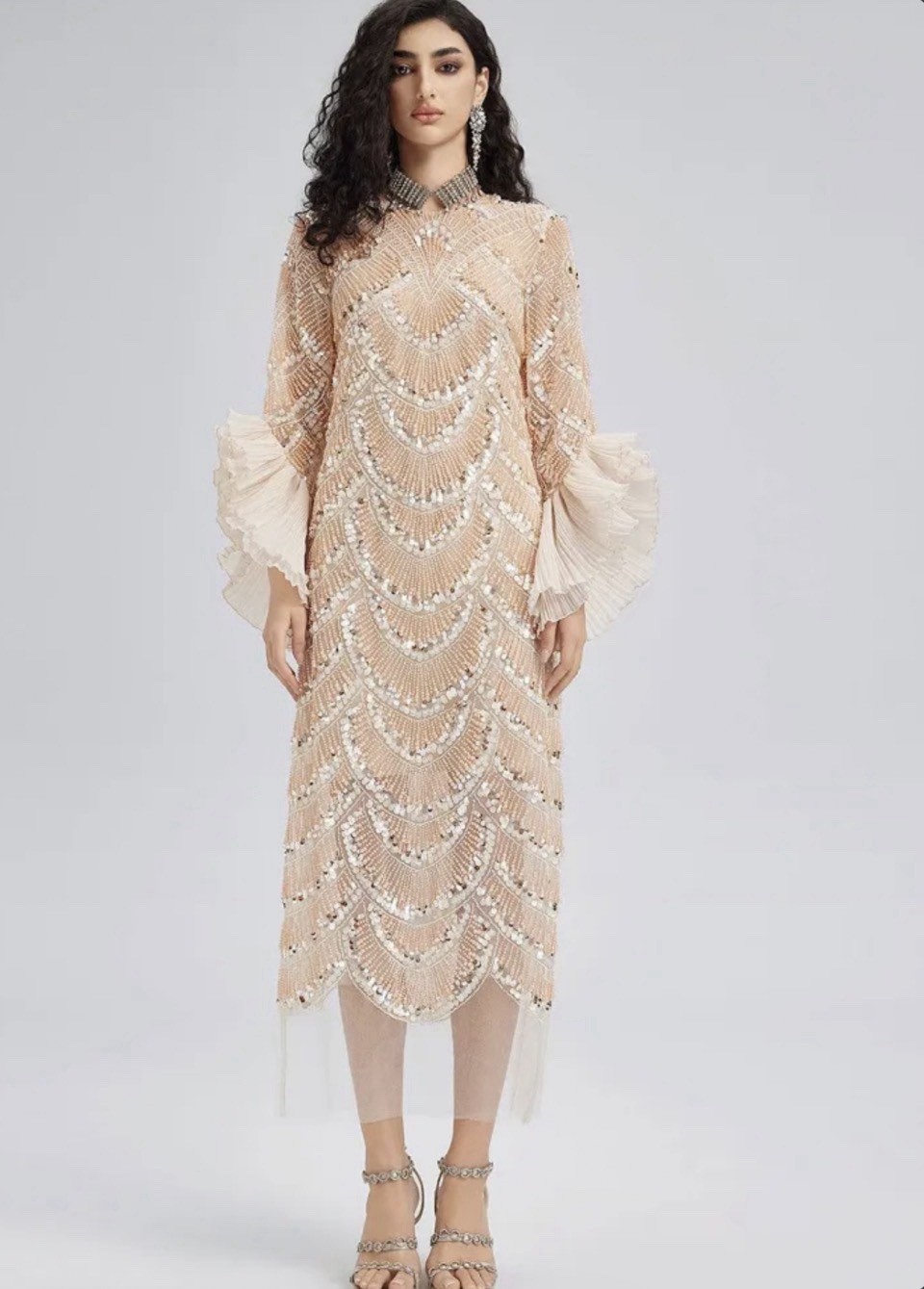 RICH RADI Q’s Custom Beaded Embroidered Gown 2XL $489 Coral Powder