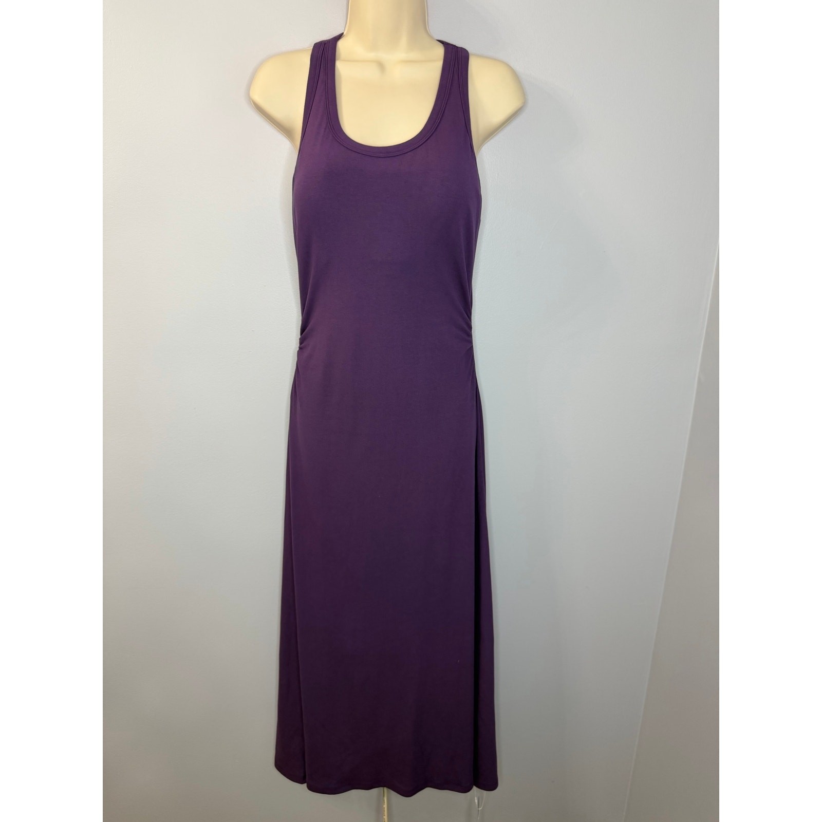 Halara Racerback Ruched Built-in Bra Midi Casual Dress Jersey Stretch Sz M New