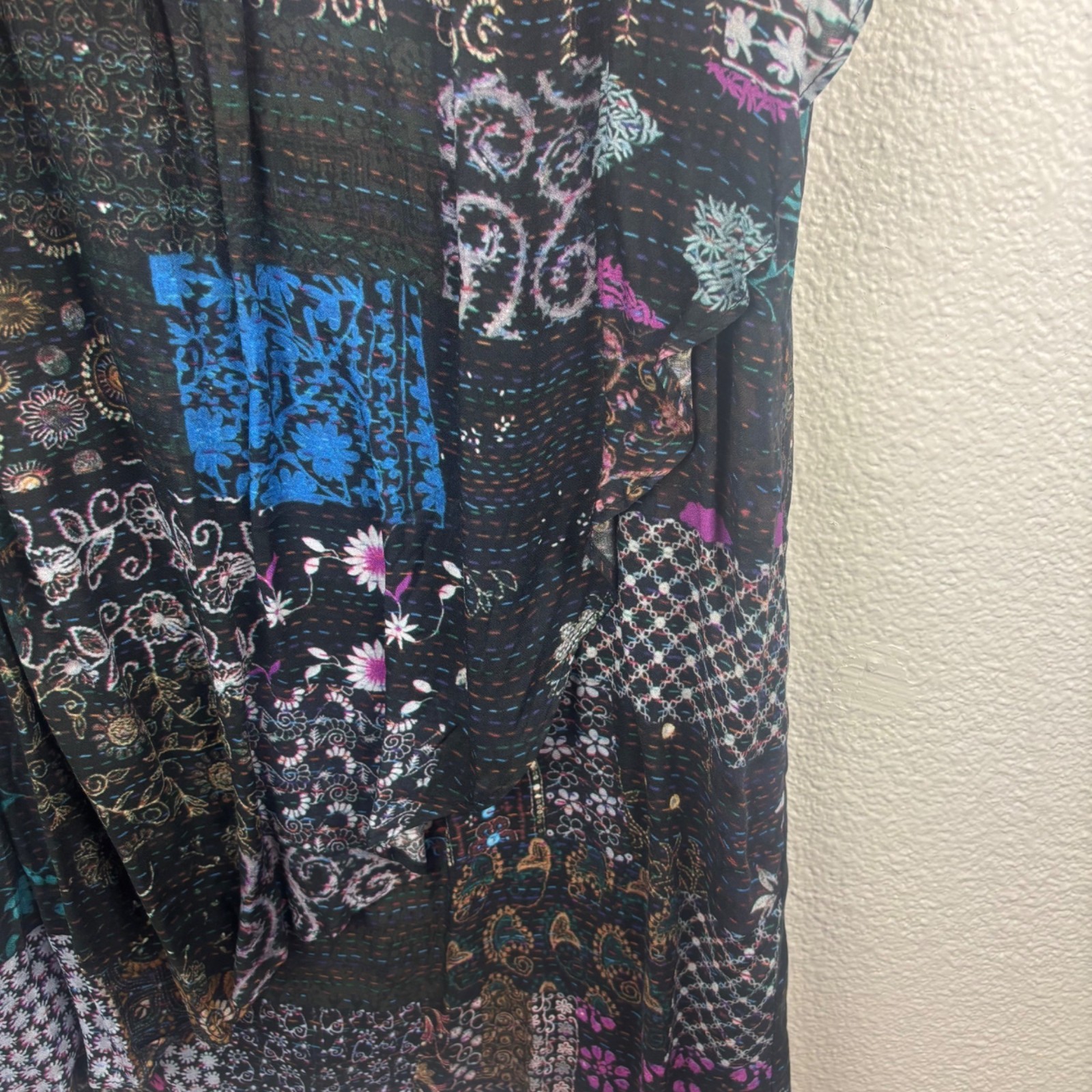 NWT Desigual 46 US 12 XL Black Patchwork Sleeveless Tunic Dress Boho Artsy