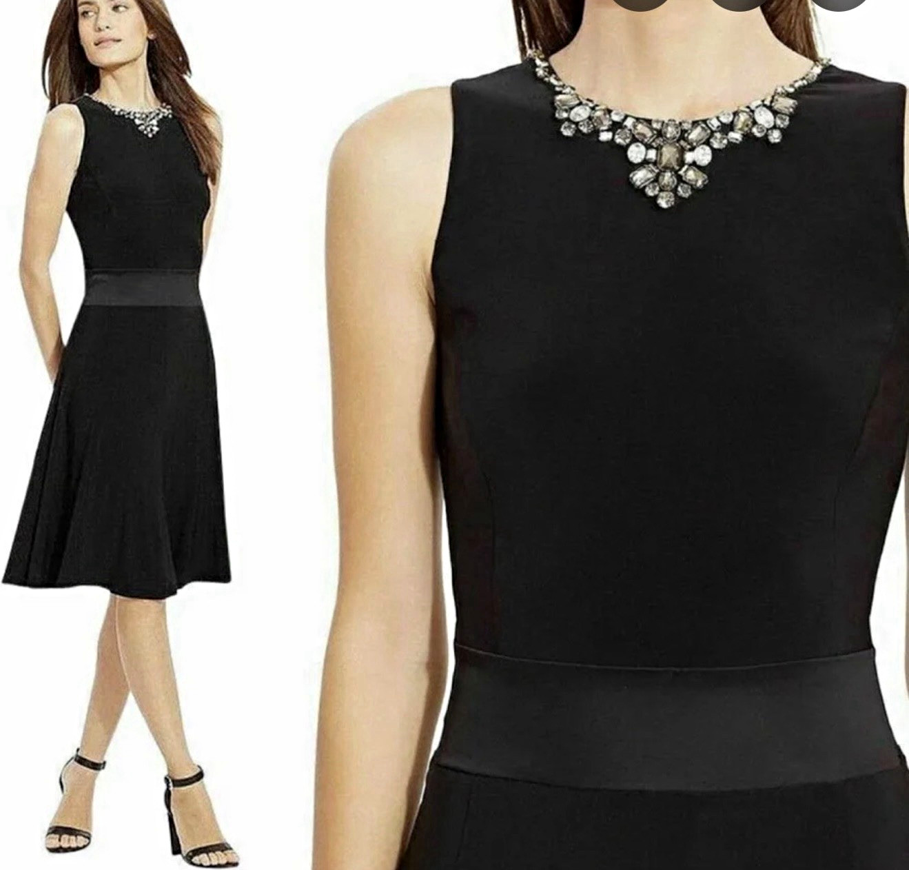 NWT Lauren Ralph Lauren Black Jeweled Neckline Fit & Flare Dress – Size 14