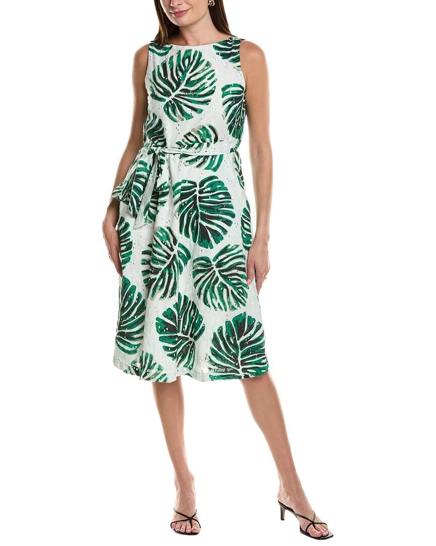 Anne Klein Printed Eyelet V-Neck Dress Women’s 10 White Dove Multi Sleeveless