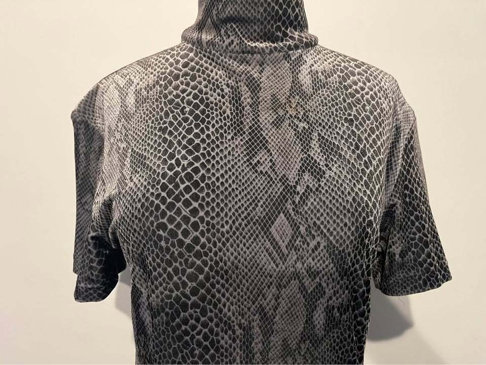 Grey Snakeskin Print Mock Neck Maxi Dress