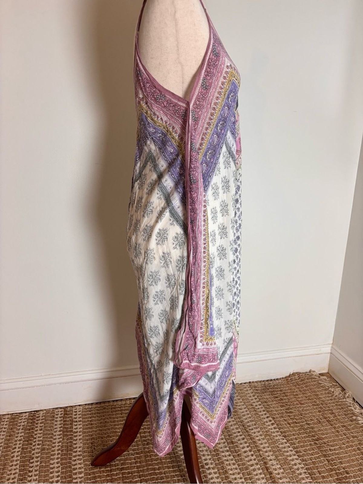 Loved by Anthropologie Scarf Print Handkerchief Hem Slip Dress XS/S Boho Midi